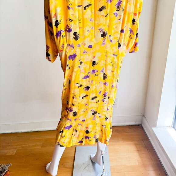 Vintage 90s Nicole Miller Yellow Abstract Print Midi Dress 4 - Picture 5 of 7